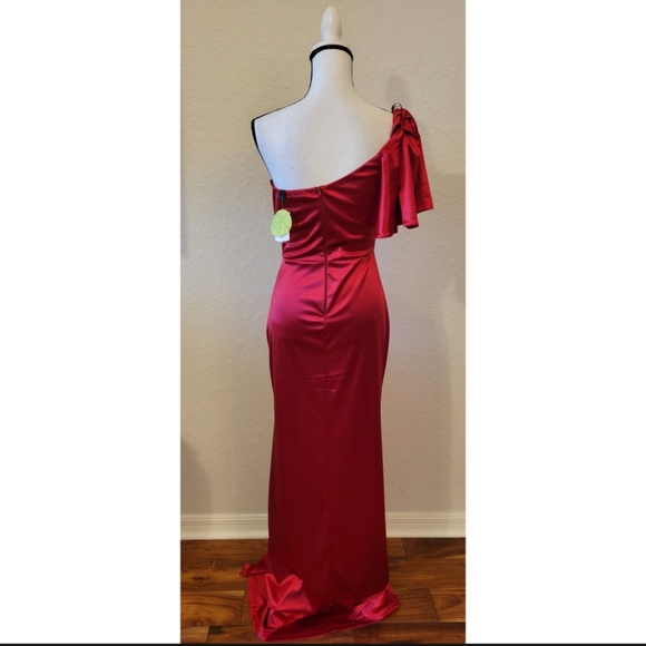 Red Ruffle One Shoulder Formal Dress - Picture 3 of 5